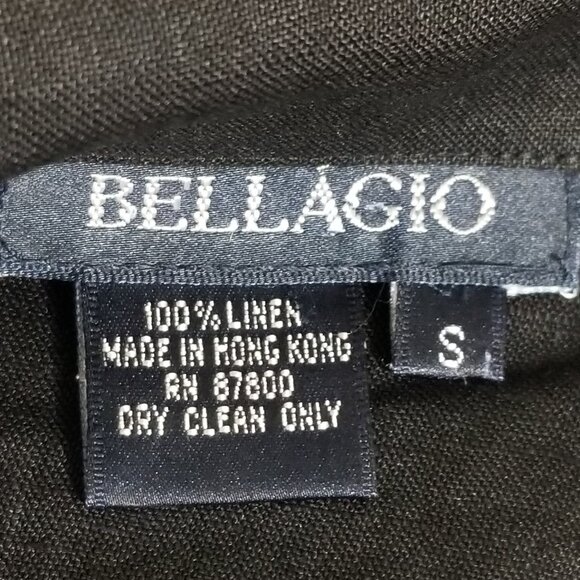 Vintage Bellagio S Black Linen Blouse Short Sleeve Top Western Yoke Satin Trim - Picture 7 of 9